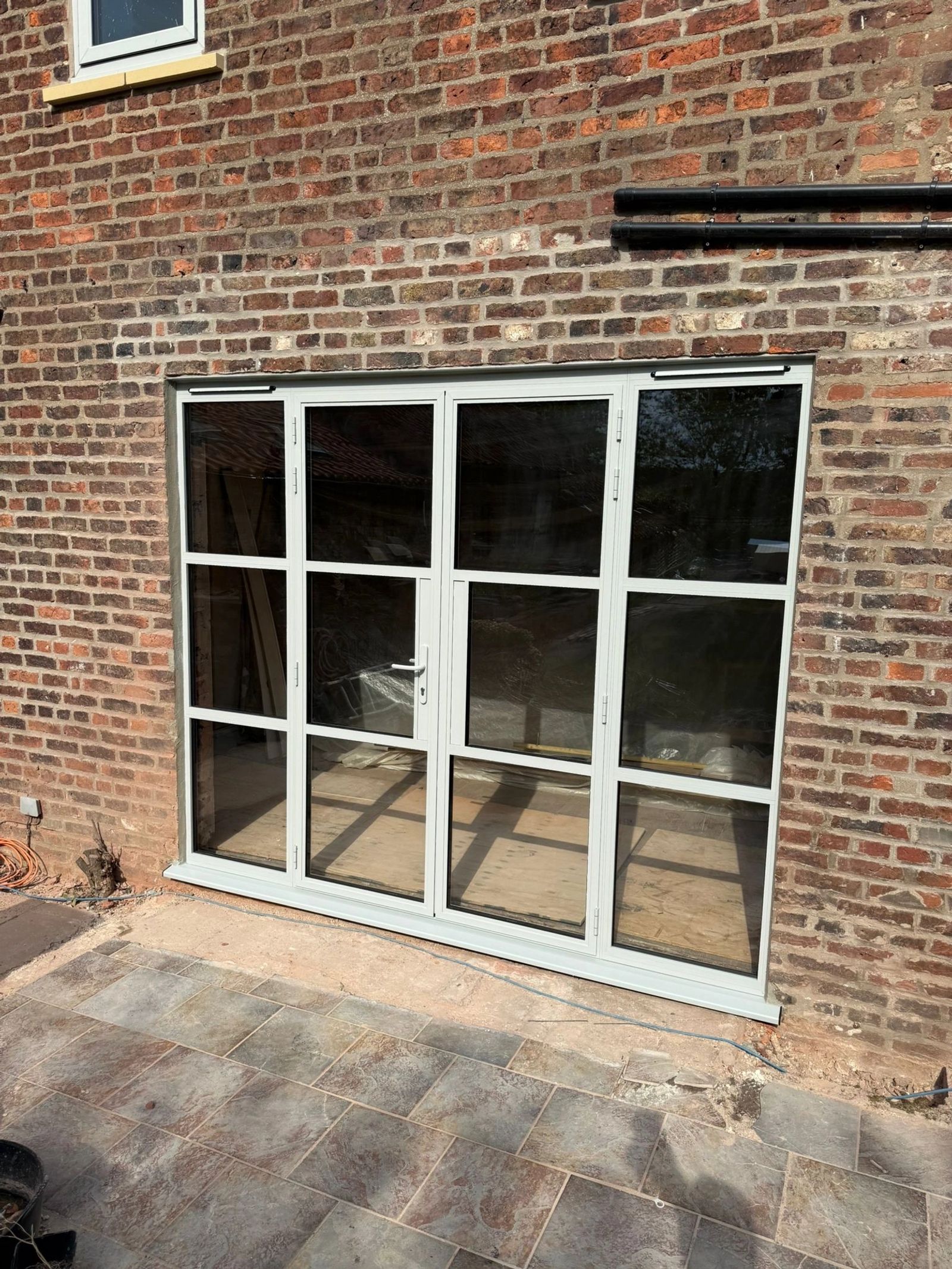 Steel-look French doors with slim bars