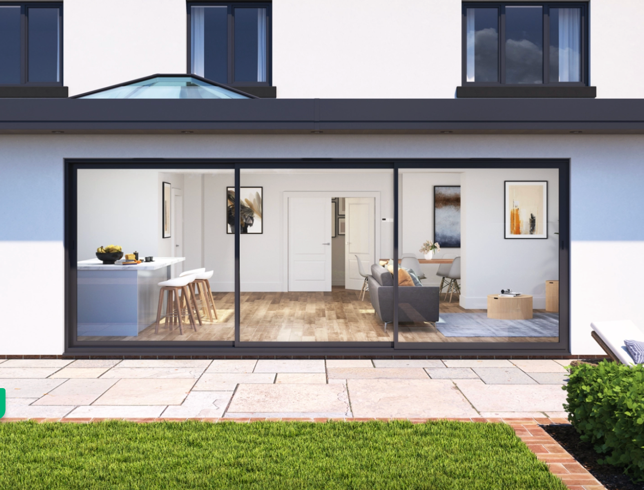 Three-panel slimline slider across a rear elevation