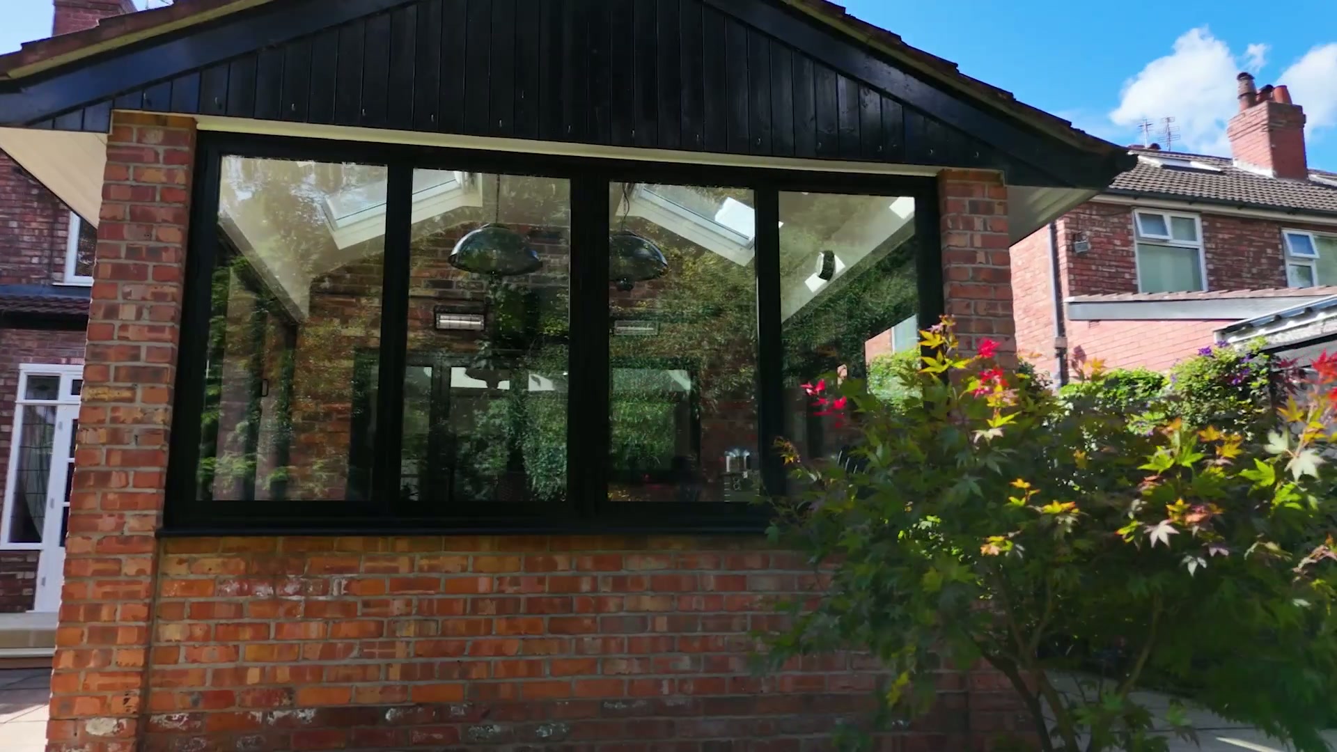 Overhead: the tiled gable roof and rooflights above the new garden room