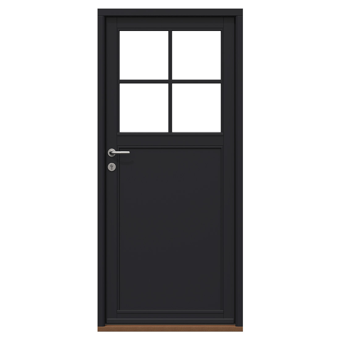 Anthracite entrance door with a four-pane upper light over a flush panel — Nordic Aluclad Entrance Doors by Windows in the Lakes