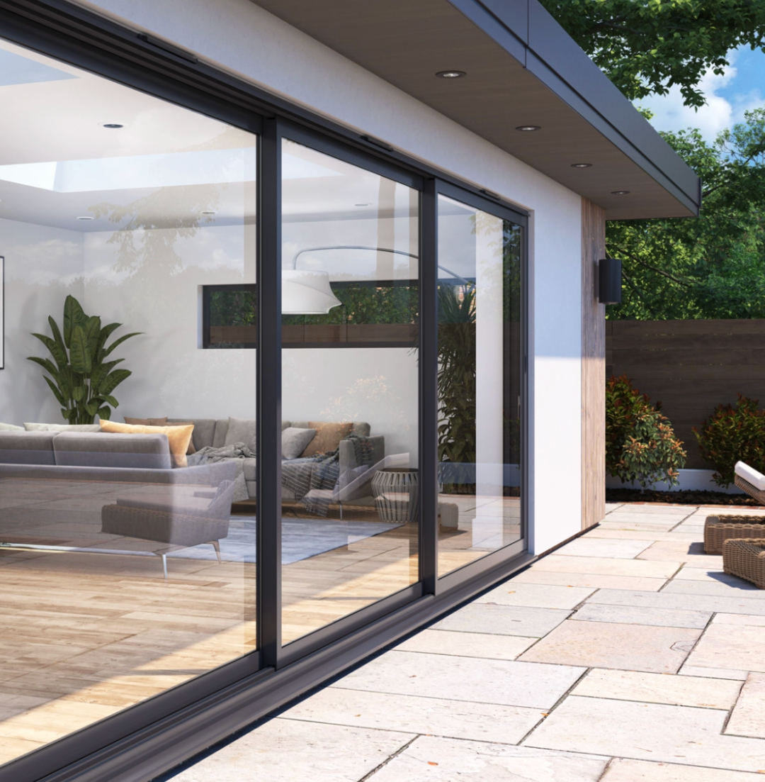 Slimline slider open onto a Cumbrian garden