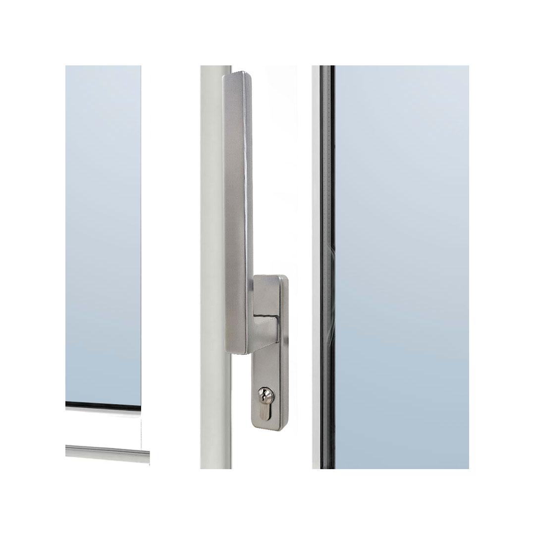 Key-locking version of the brushed stainless slider handle — Nordic Aluclad Sliding Doors by Windows in the Lakes
