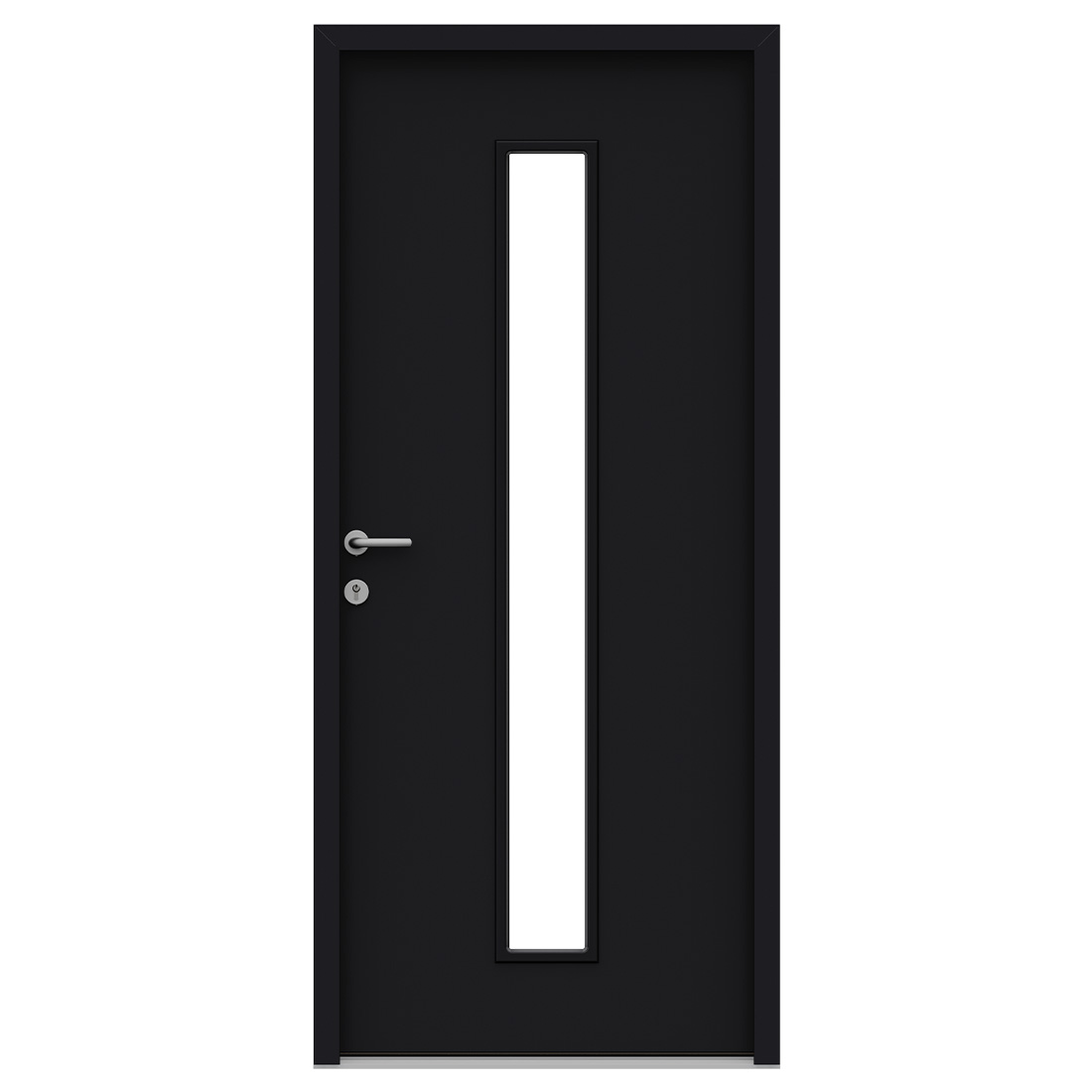 Black entrance door with a full-height vertical glazed slot — Nordic Aluclad Entrance Doors by Windows in the Lakes