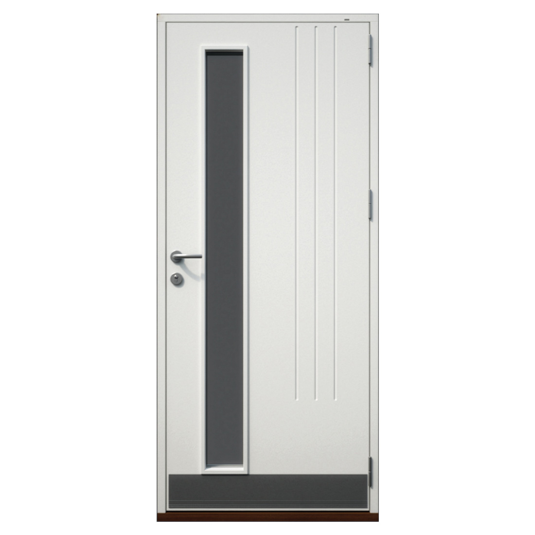 Contemporary entrance leaf with a narrow vision panel and routed grooves — Nordic Aluclad Entrance Doors by Windows in the Lakes