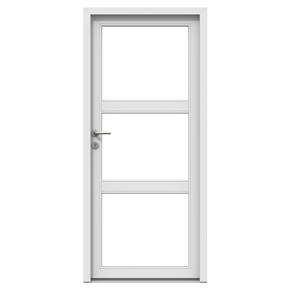 Fully glazed entrance door divided by two horizontal transoms — Nordic Aluclad Entrance Doors by Windows in the Lakes