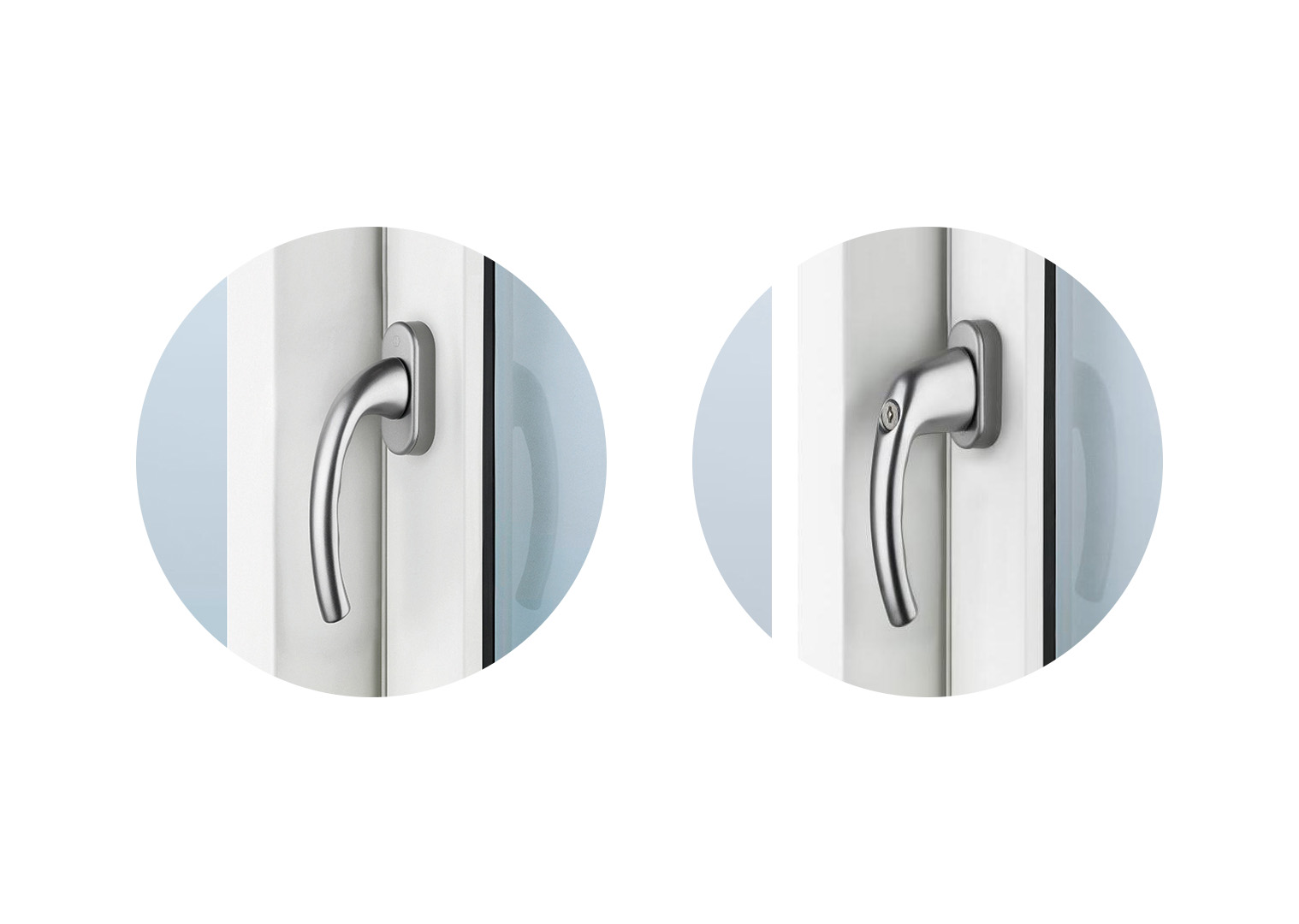 Handle detail on the frame upright, shown locking and non-locking — Nordic Aluclad Windows by Windows in the Lakes